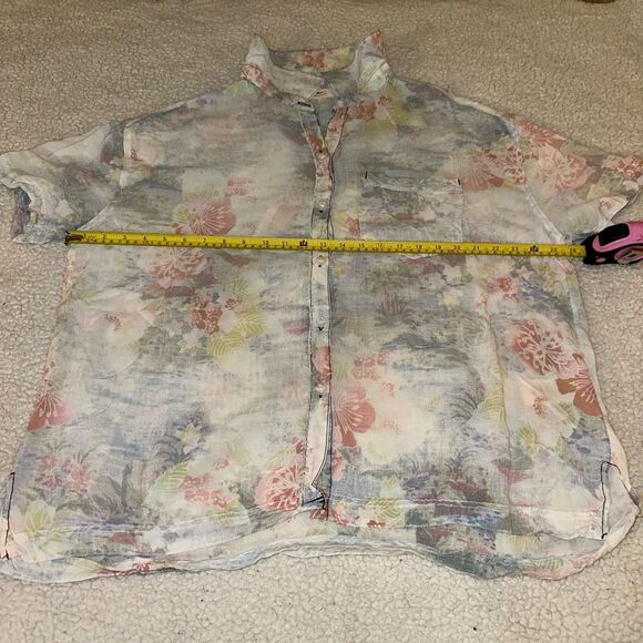 Free People Share Good Vibes Button Hawaiian Shirt Ocean Combo Floral Large EUC - Picture 7 of 10
